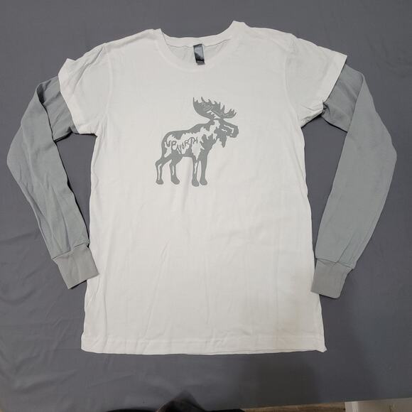 Canvas Layered Moose Graphic Tee White Gray Long Sleeve Men’s Medium - Picture 1 of 7